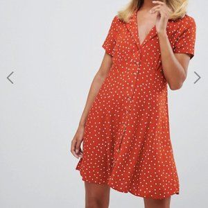 ASOS Button Up Mini Skater Dress in Rust